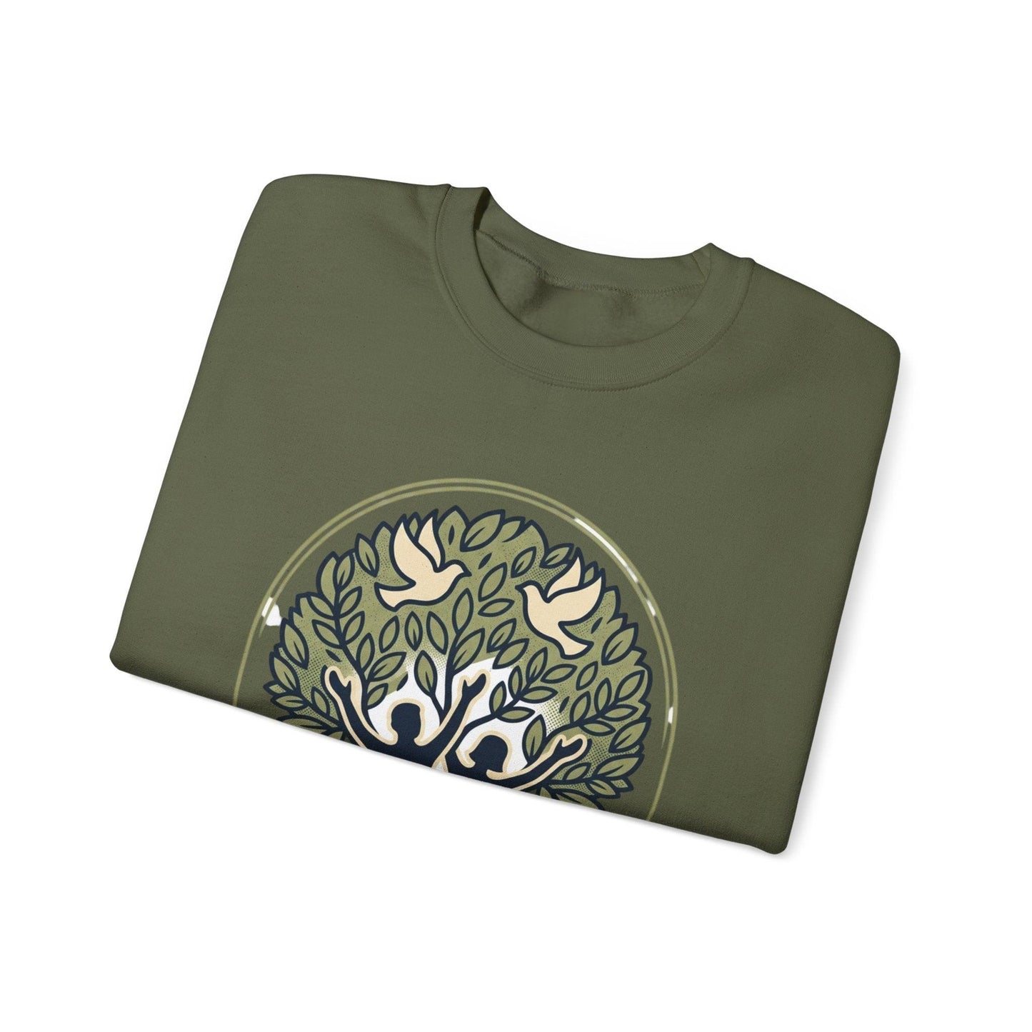 Azura Heritage Olive Heritage Sweatshirt – Amazigh-Inspired Embroidered Sweatshirt Printify