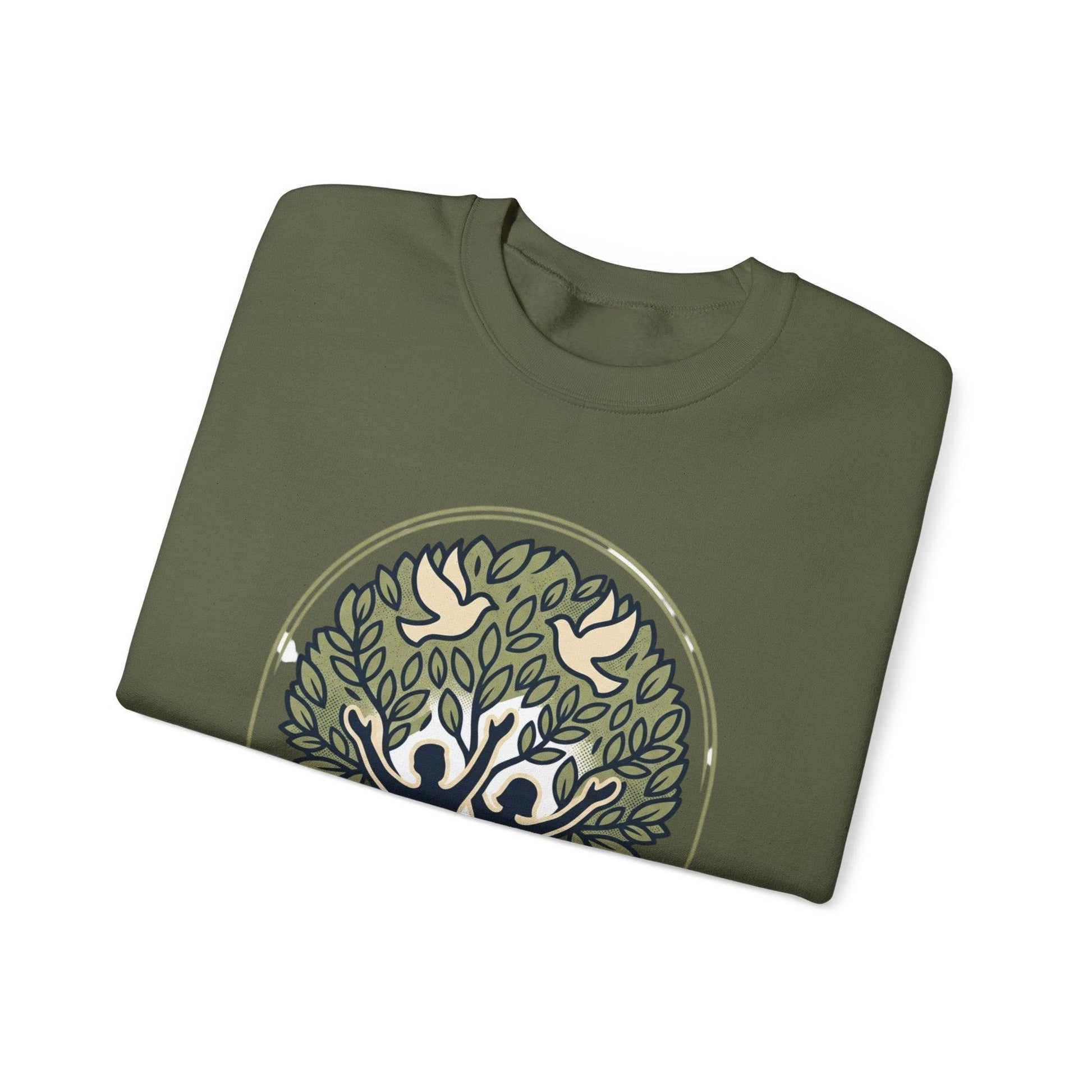 Azura Heritage Olive Heritage Sweatshirt – Amazigh-Inspired Embroidered Sweatshirt Printify