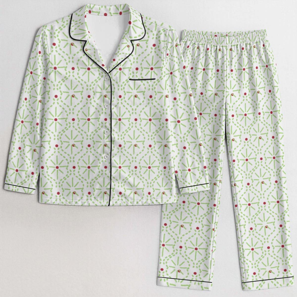 Azura Heritage Satin Repose Set – Floral Geometric Print Satin Sleepwear Pyjama Set Yoycol