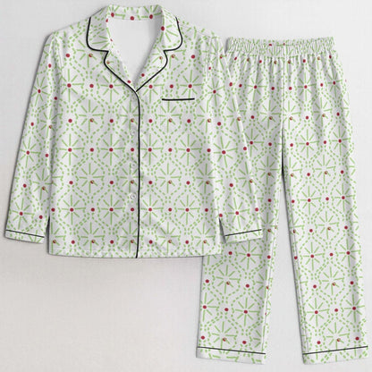 Azura Heritage Satin Repose Set – Floral Geometric Print Satin Sleepwear Pyjama Set Yoycol