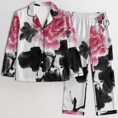 Azura Heritage Peony Reverie Set – Blush Floral Satin Sleepwear Pyjama Set Yoycol