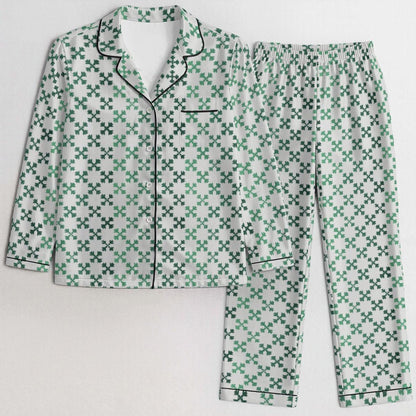 Azura Heritage Jade Harmony Set – Emerald Green Satin Sleepwear Pyjama Set Yoycol