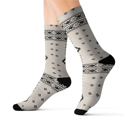 Azura Heritage Nomadic Spirit Socks – Fleece-Lined Amazigh Print Crew Socks Printify