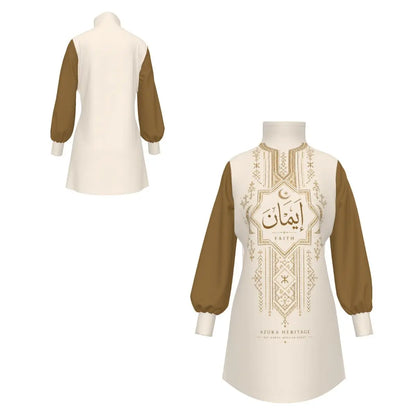 All Over Print Women's High Stacked Collar Long Sleeve Casual Dress