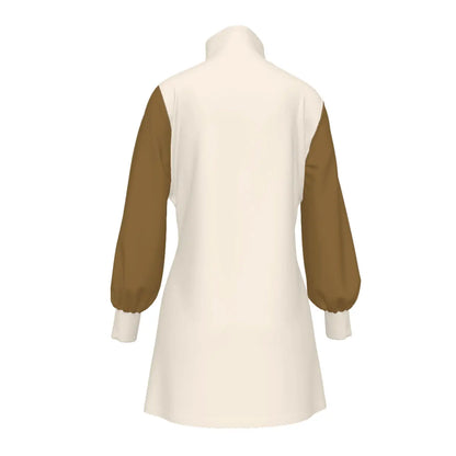 All Over Print Women's High Stacked Collar Long Sleeve Casual Dress