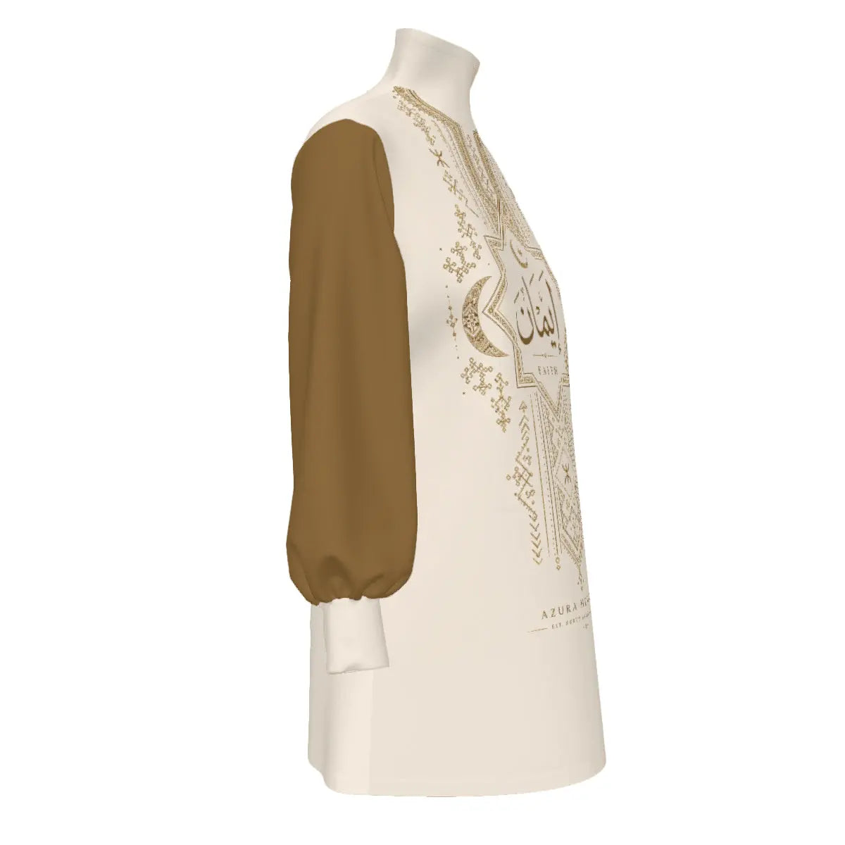 All Over Print Women's High Stacked Collar Long Sleeve Casual Dress