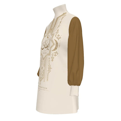 All Over Print Women's High Stacked Collar Long Sleeve Casual Dress