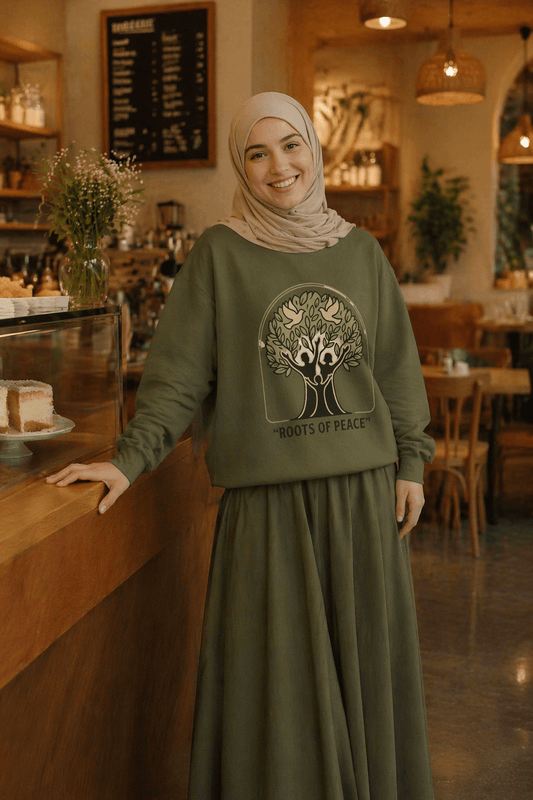 Azura Heritage Olive Heritage Sweatshirt – Amazigh-Inspired Embroidered Sweatshirt Printify