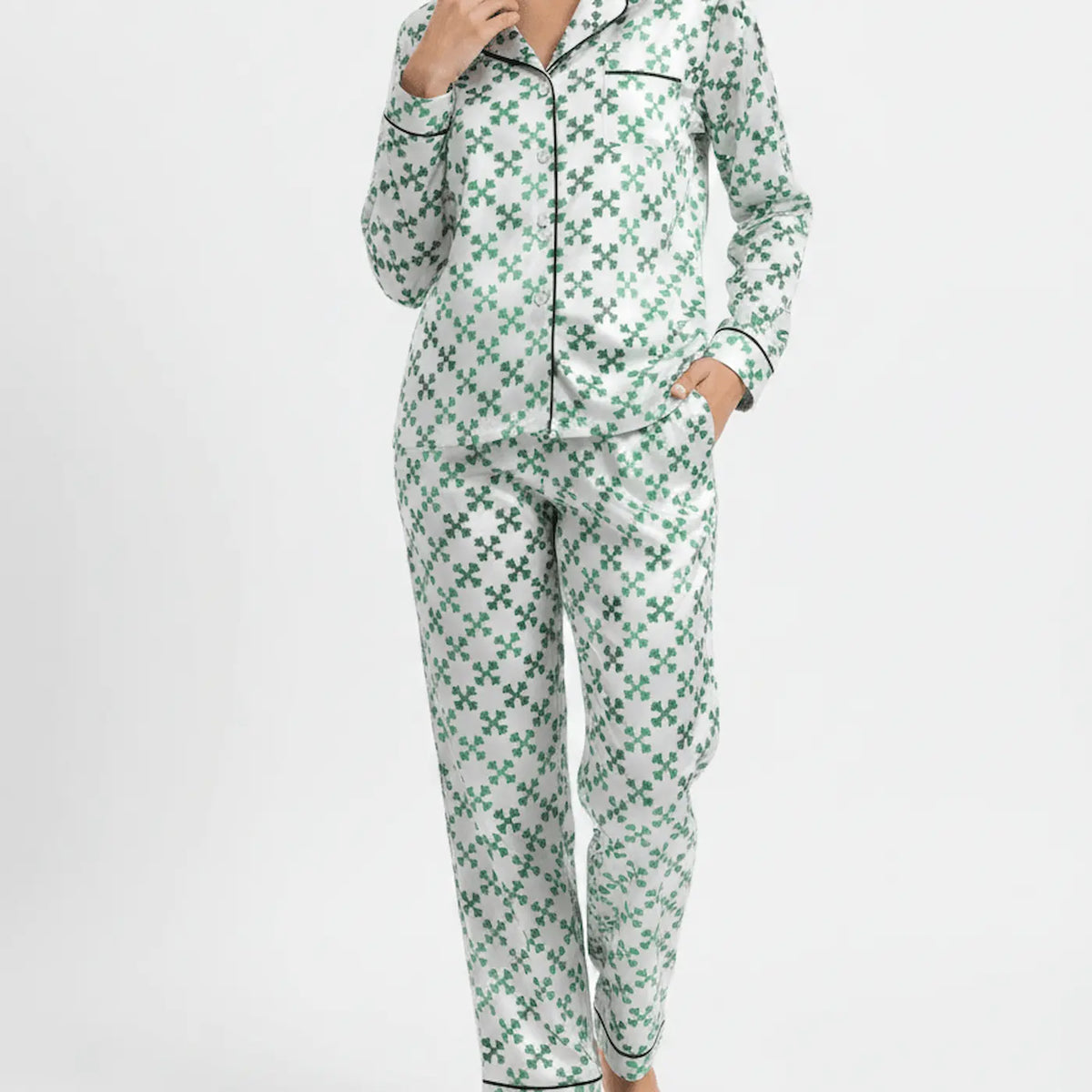 Jade Harmony Set – Pyjama-Set aus smaragdgrünem Satin